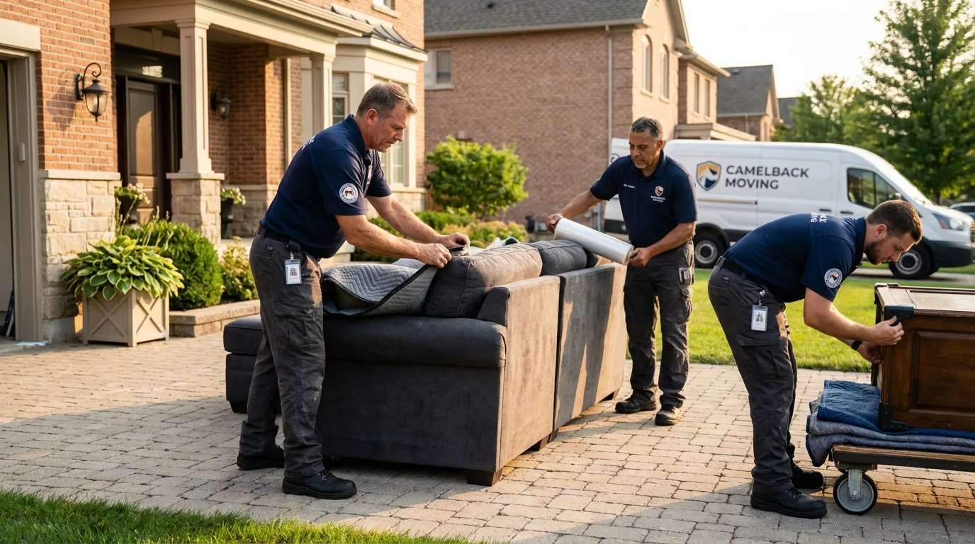 Large estate moving crew wrapping furniture in Odessa, MO
