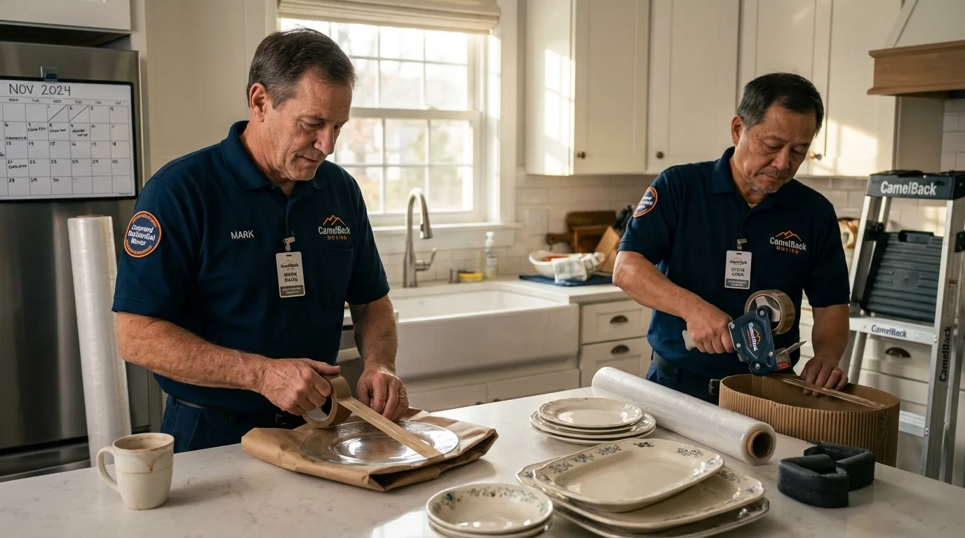 Professional crew packing kitchen dishware in Odessa, MO